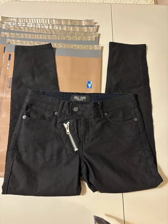 Kill City Women's Black Super Skinny Junkie Jeans Size 27 Front Zip Ankle Grunge - Picture 1 of 13